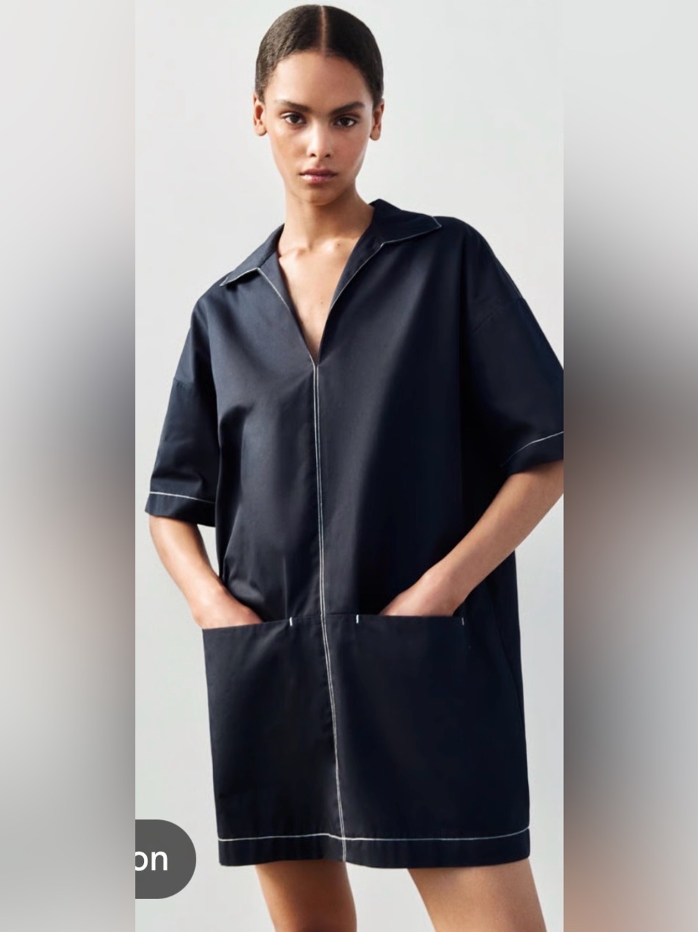 Zara Poplin Black Short-Sleeve Shirt Jacket with White Stitching